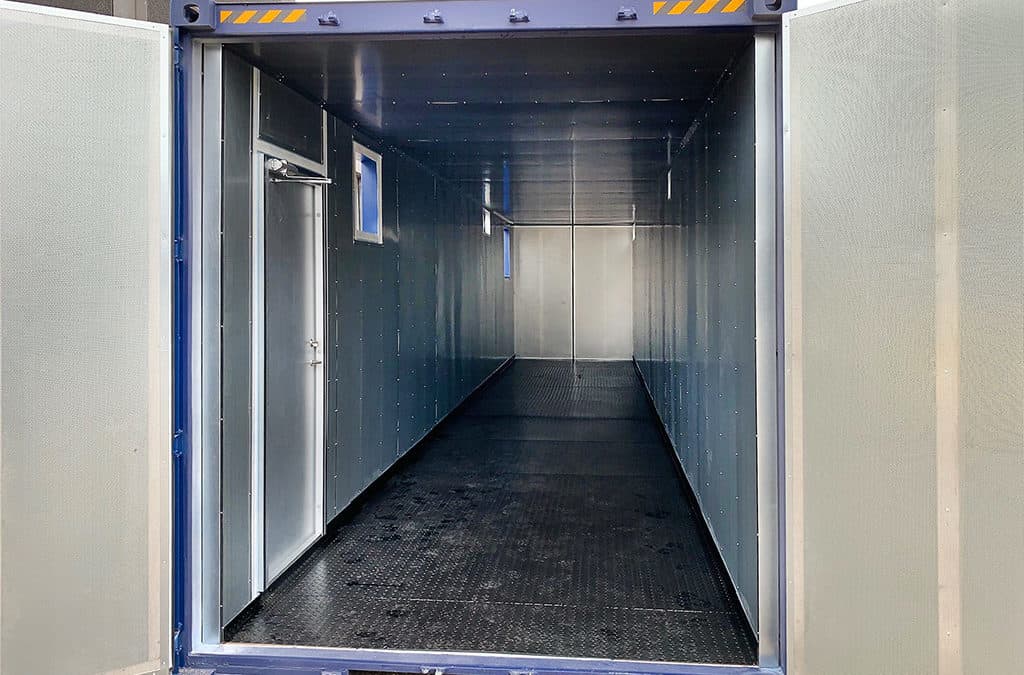 40 ft container with liquid collection tray and sound proofing