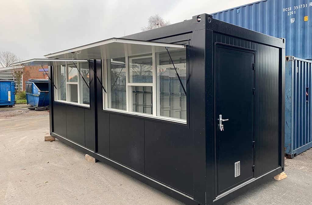 Custom sales stall container with serving hatches