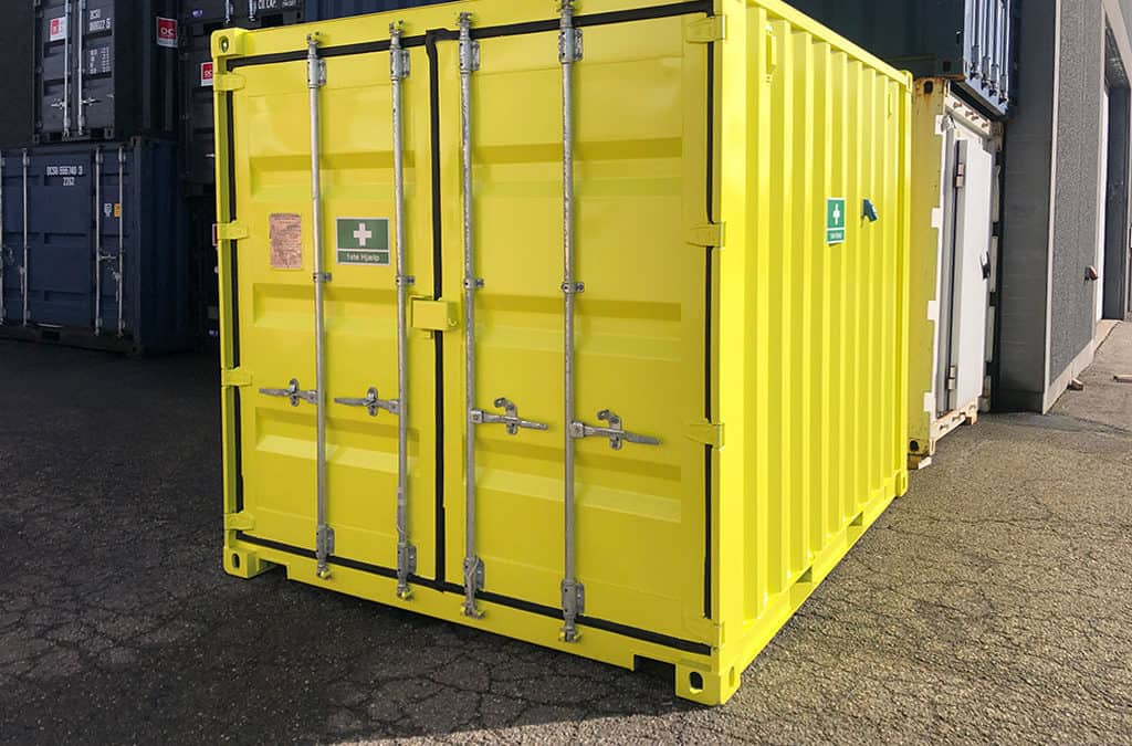First aid container for construction sites